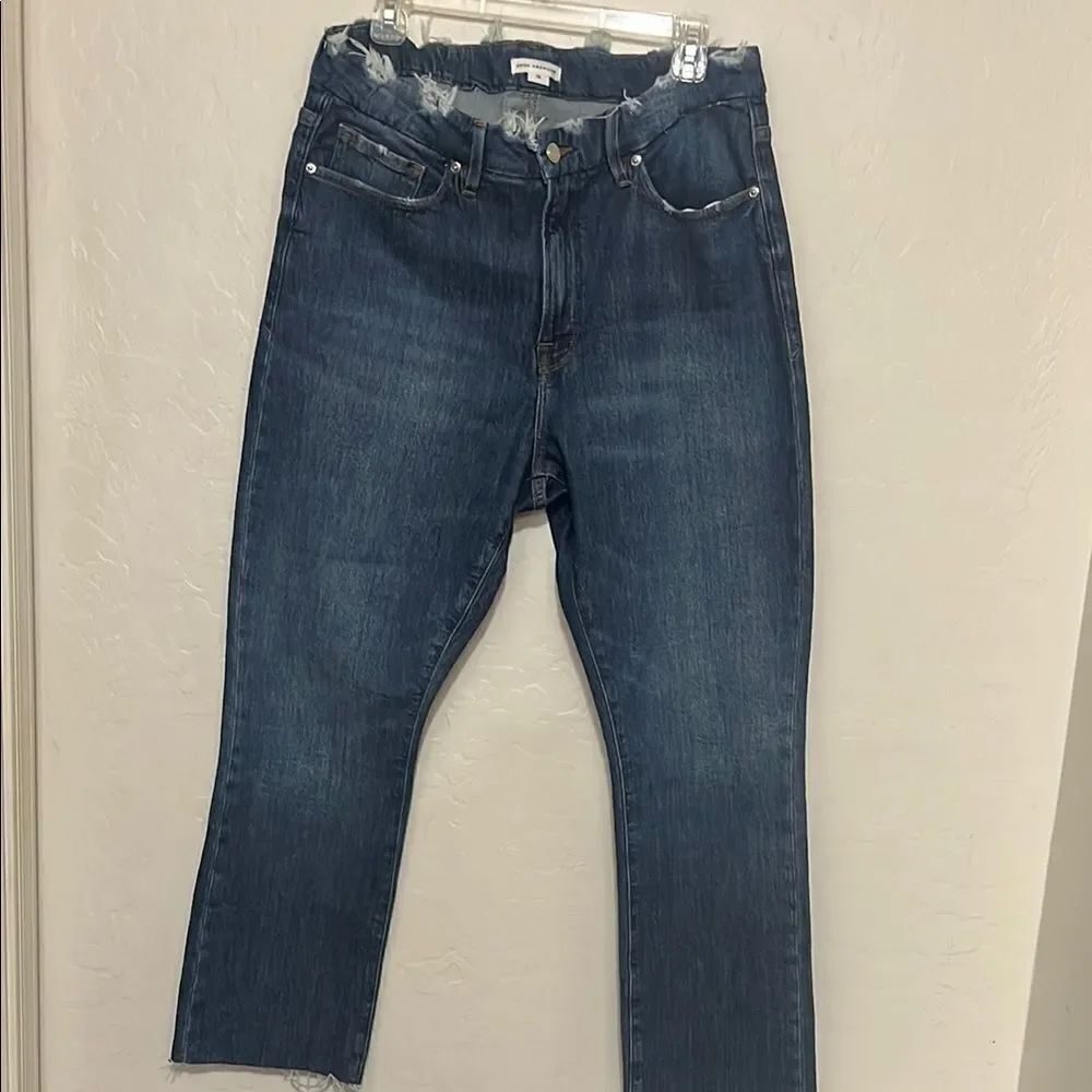 Good American Distressed Blue Cropped Denim Raw Hem Jeans Modern Boho